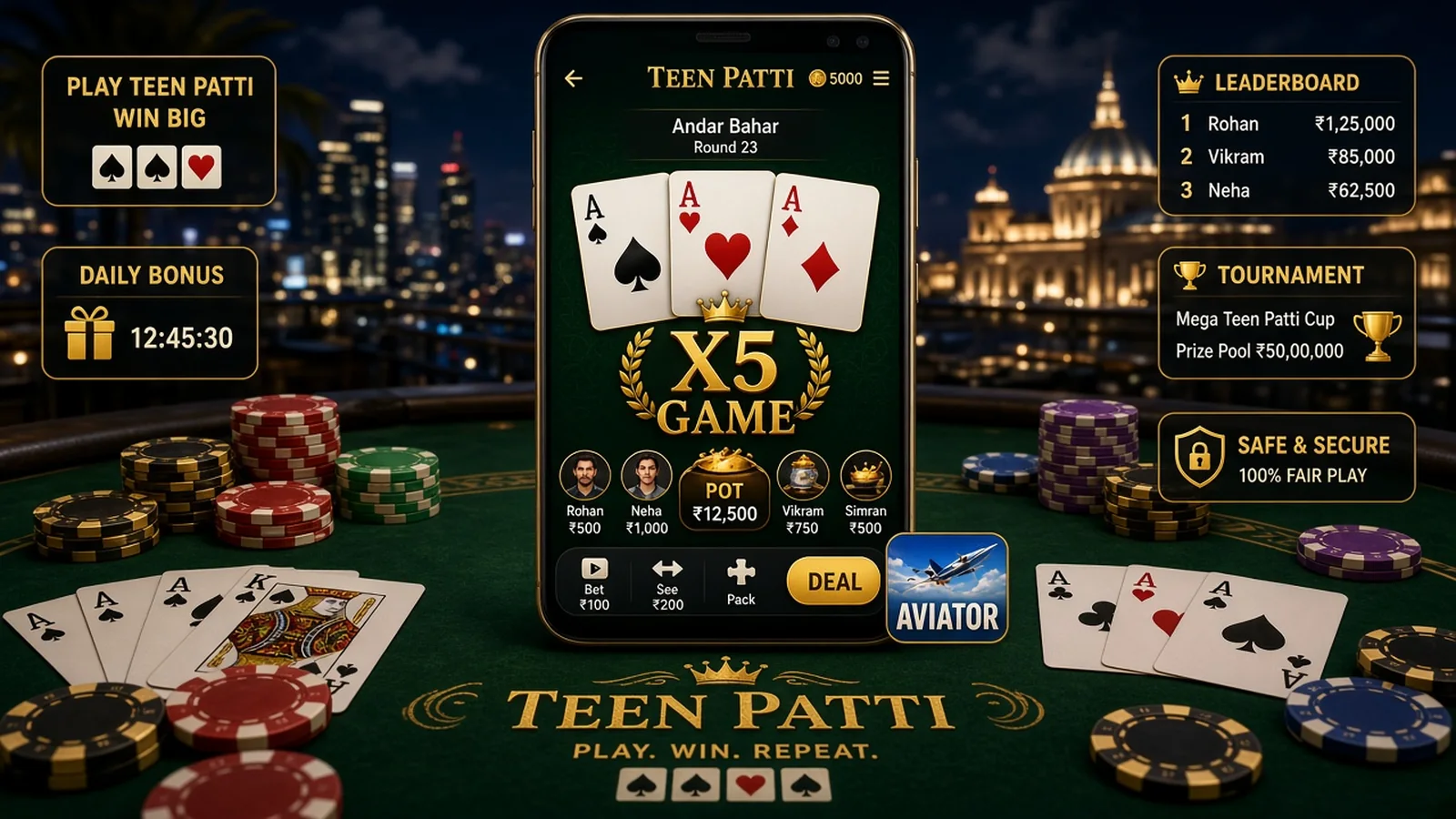 X5 Game India APK download banner with cards and chips