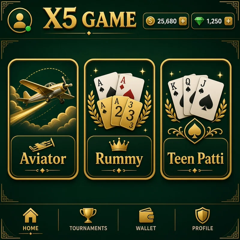 X5 Game lobby Aviator Rummy